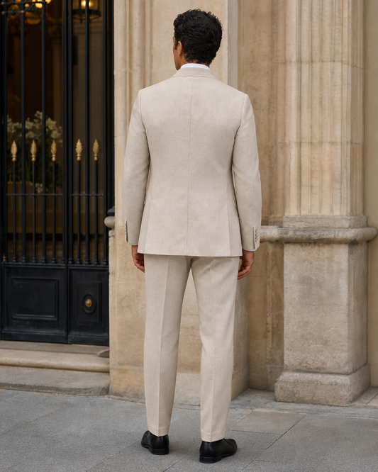 Beige Linen Peak Lapel Suit - Custom Made to Measure back view