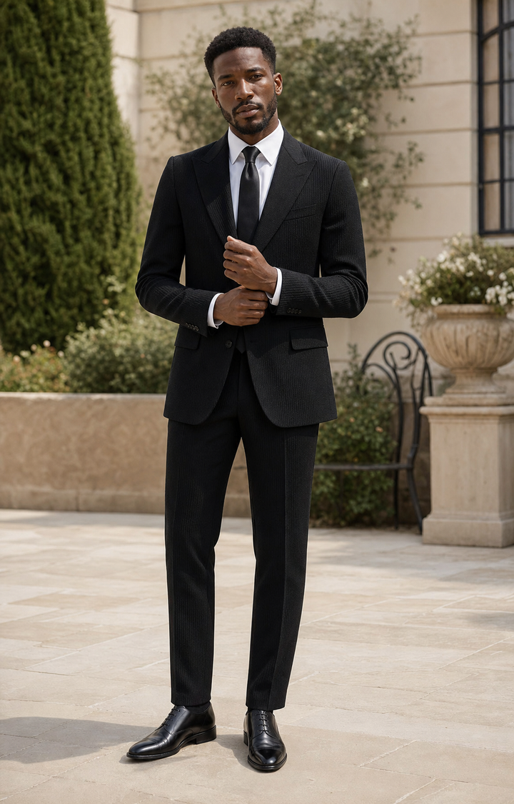 Black Seersucker Outdoor Wedding Suit
