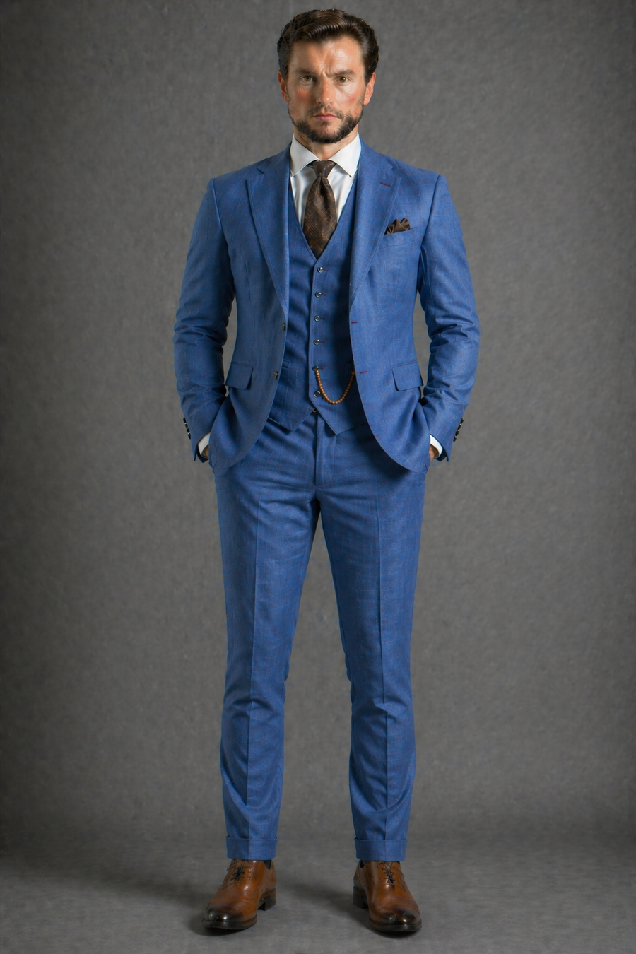 Blue Linen Slim Fit Suit — Custom Made to Measure