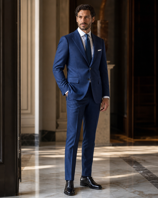 Blue Cashmere Blend Winter Suit - Custom Made to Measure side back view