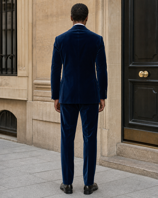 Blue Velvet Shawl Lapel Suit - Custom Made to Measure back view