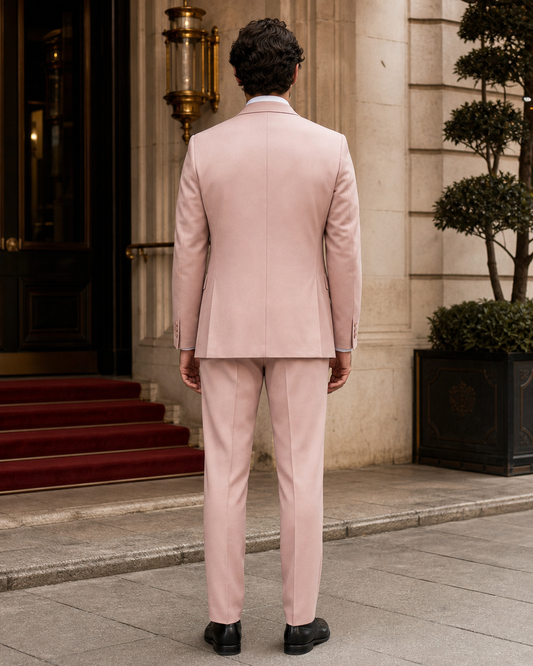 Blush Pink Wool Shawl Lapel Suit - Custom Made to Measure back view