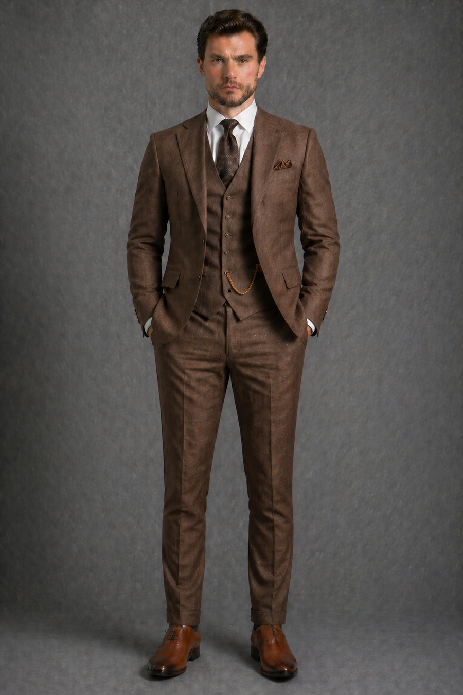 Brown Linen Slim Fit Suit — Custom Made to Measure
