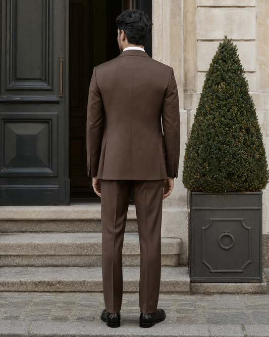 Brown Silk Blend Peak Lapel Suit - Custom Made to Measure back view