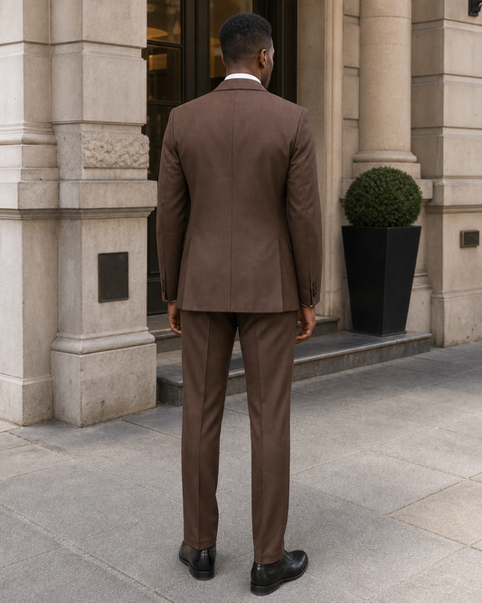 Brown Wool Shawl Lapel Suit - Custom Made to Measure back view