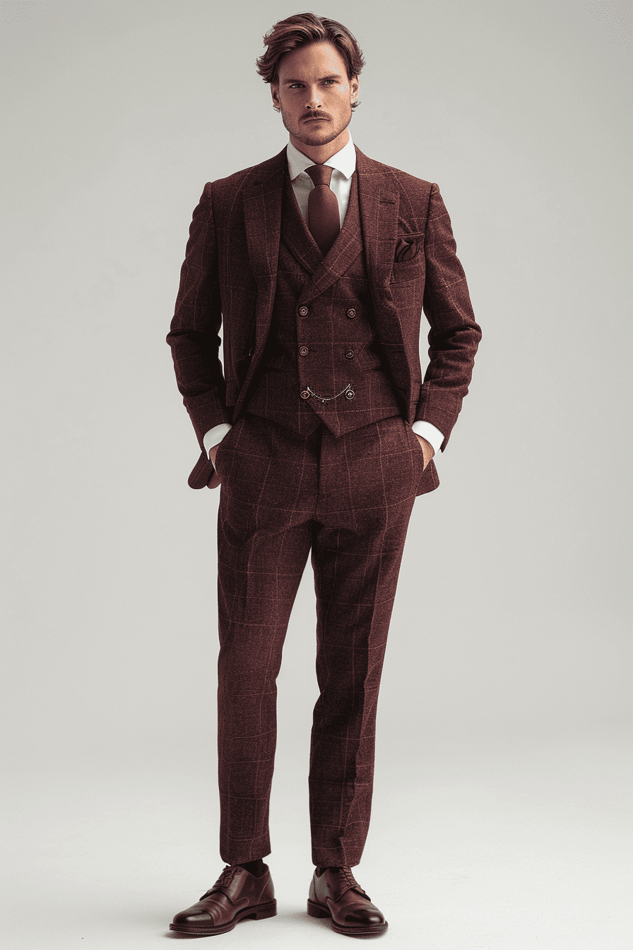 Burgundy Cotton Father of the Bride Suit — Custom Made to Measure