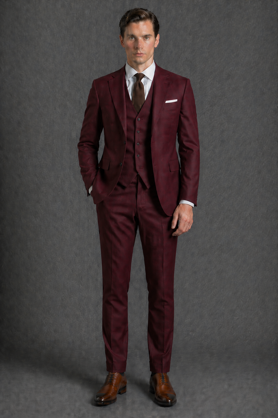 Burgundy Wool Slim Fit Suit — Custom Made to Measure