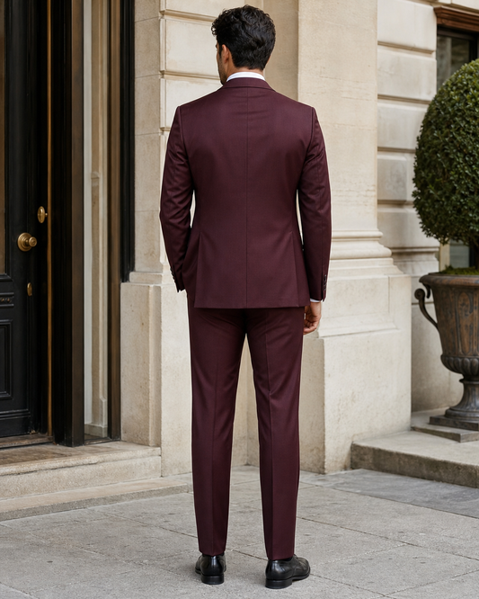 Burgundy Silk Blend Peak Lapel Suit - Custom Made to Measure back view