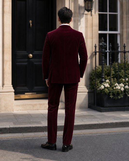 Burgundy Velvet Shawl Lapel Suit - Custom Made to Measure back view