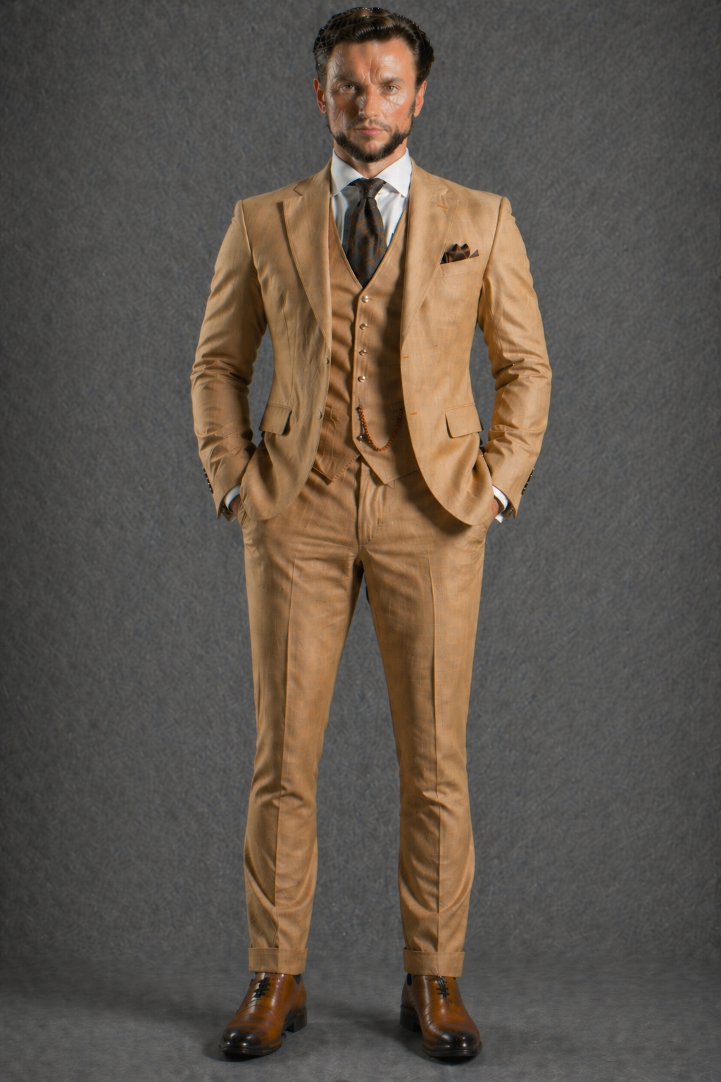 Camel Linen Slim Fit Suit — Custom Made to Measure