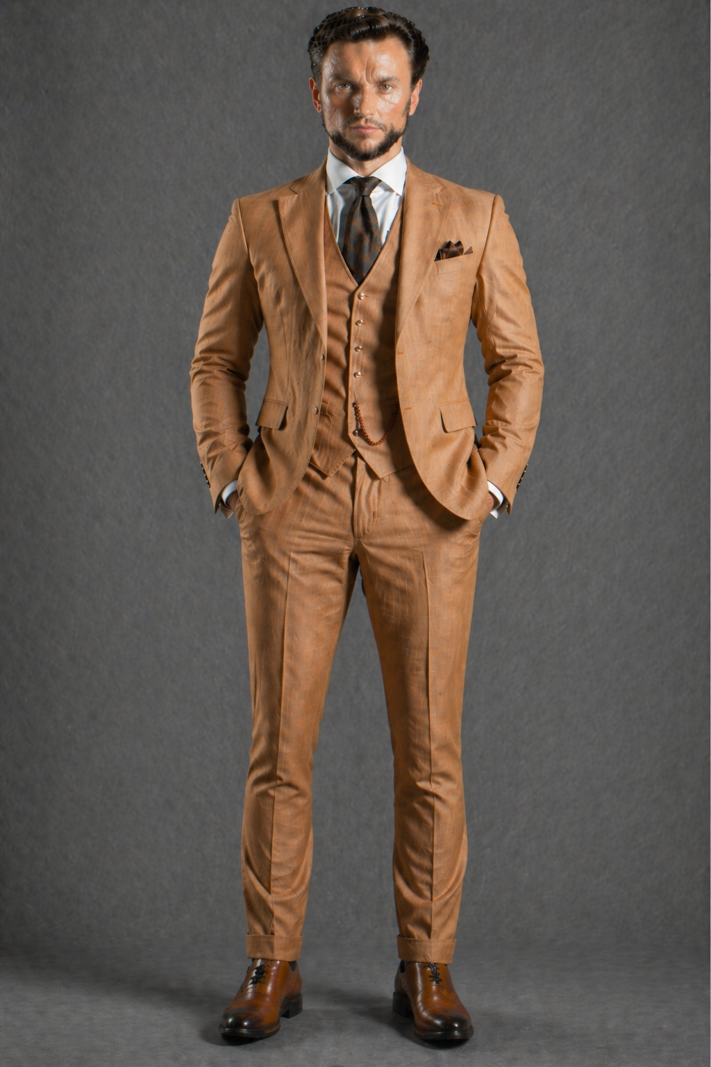 Caramel Linen Slim Fit Suit — Custom Made to Measure