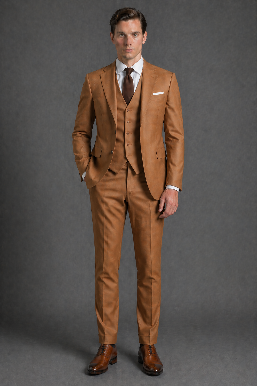 Caramel Wool Father of the Bride Suit — Custom Made