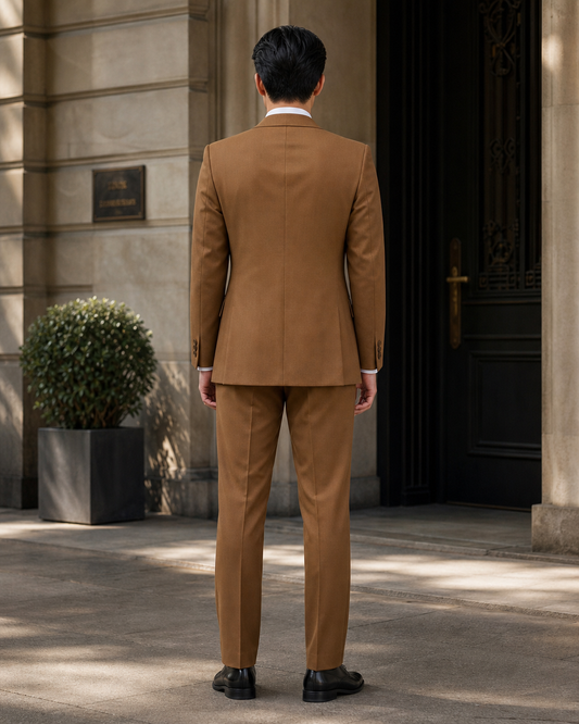 Caramel Wool Shawl Lapel Suit - Custom Made to Measure back view