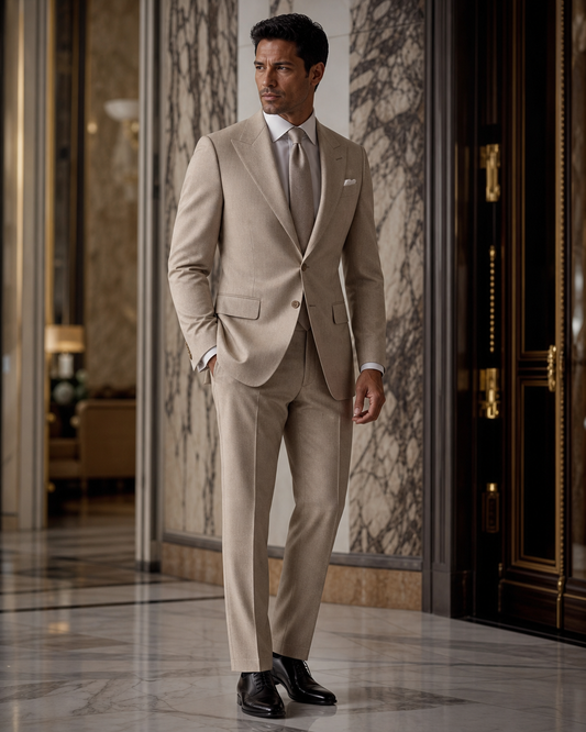 Champagne Flannel Winter Suit - Custom Made to Measure side back view
