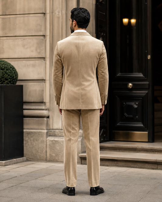 Champagne Velvet Shawl Lapel Suit - Custom Made to Measure back view