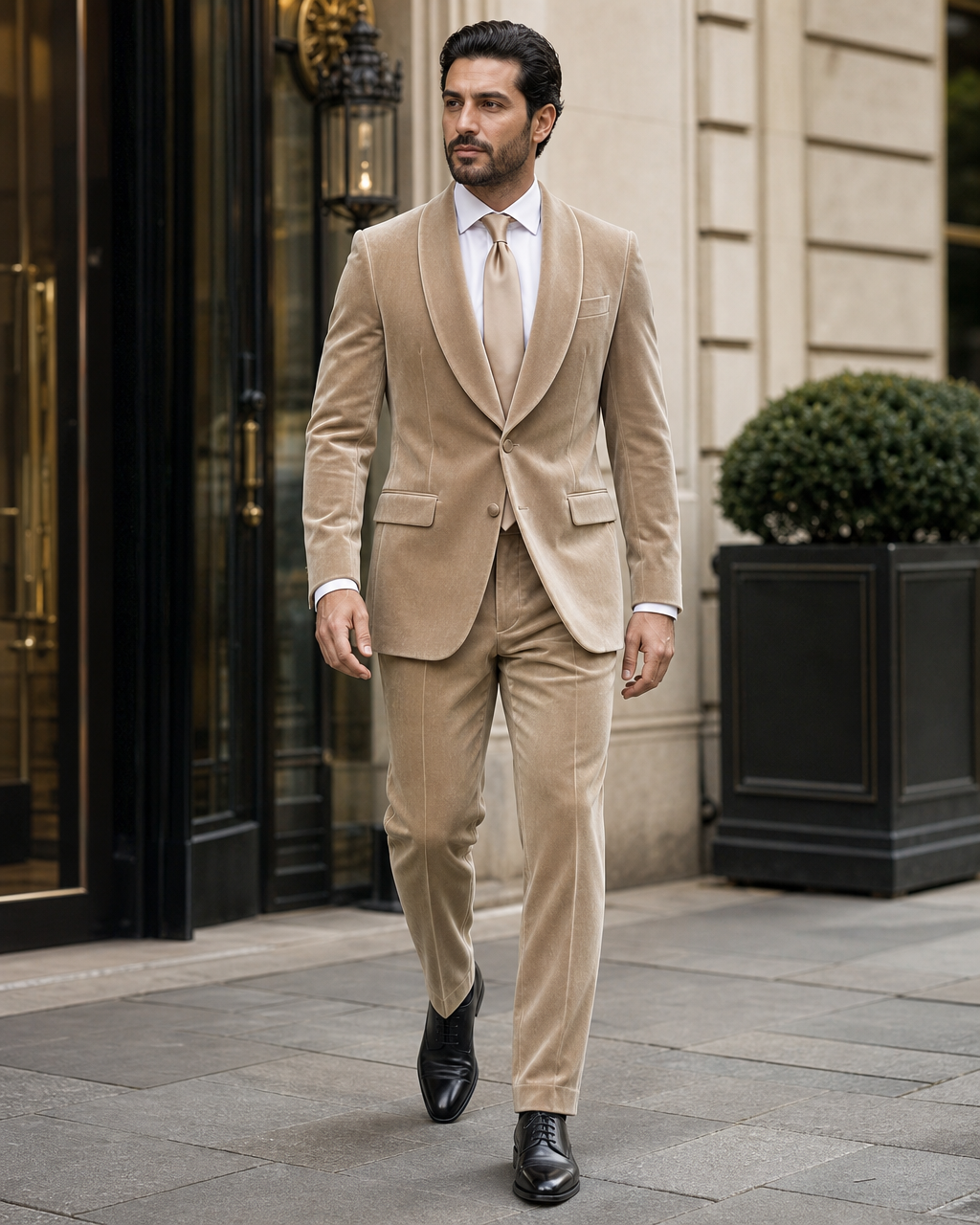 Champagne Velvet Shawl Lapel Suit — Custom Made to Measure