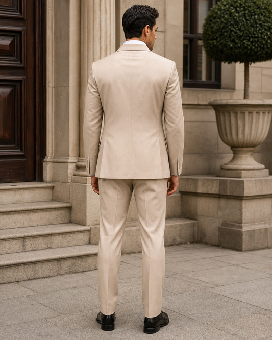 Champagne Wool Shawl Lapel Suit - Custom Made to Measure back view