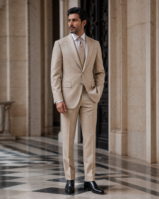Champagne Wool Winter Suit - Custom Made to Measure side back view