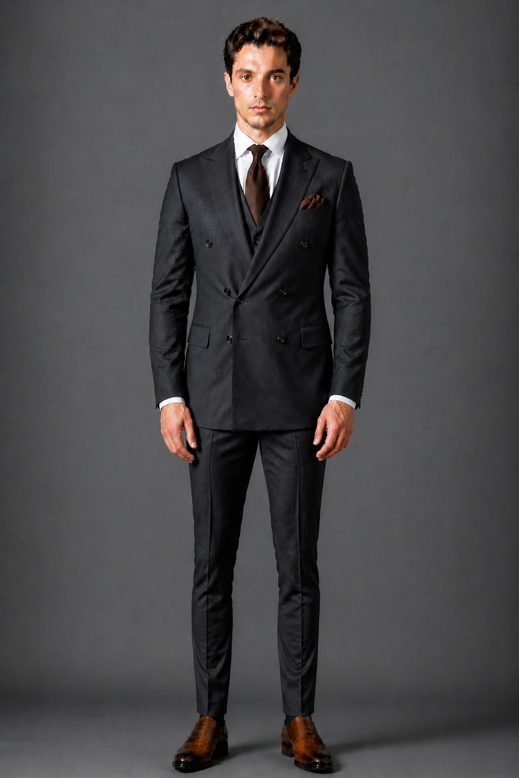 Charcoal Silk Blend Double Breasted Suit — Custom Made to Measure