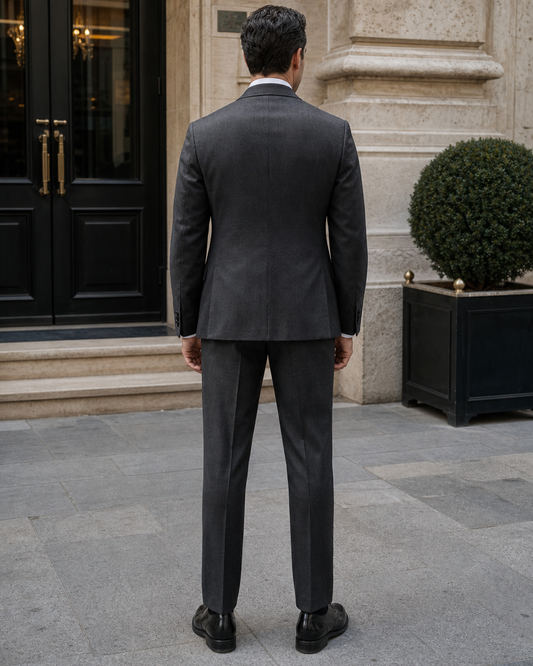 Charcoal Gray Wool Shawl Lapel Suit - Custom Made to Measure back view