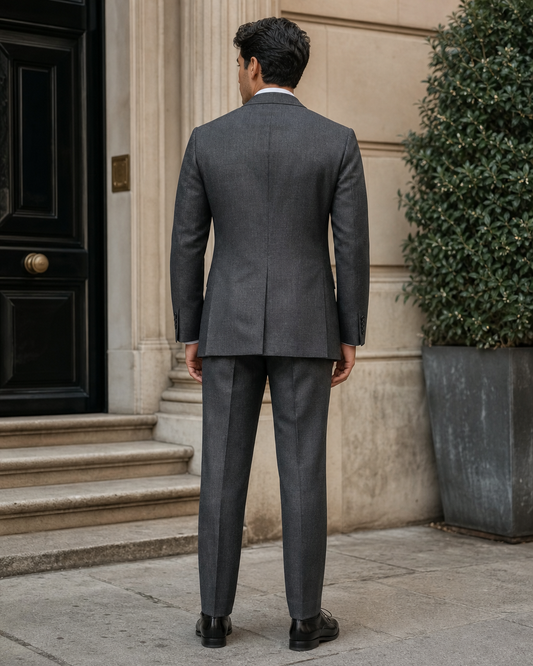 Charcoal Grey Linen Peak Lapel Suit - Custom Made to Measure back view
