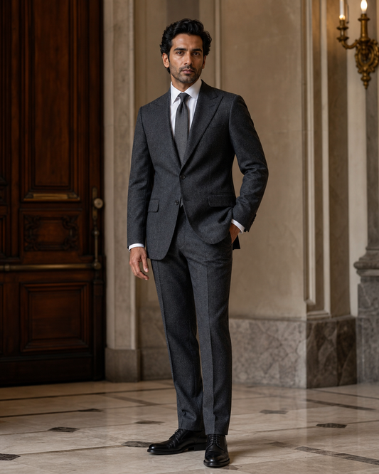 Charcoal Grey Tweed Winter Suit - Custom Made to Measure side back view