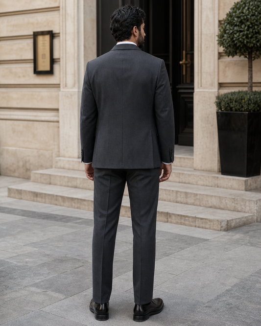 Charcoal Grey Wool Shawl Lapel Suit - Custom Made to Measure back view