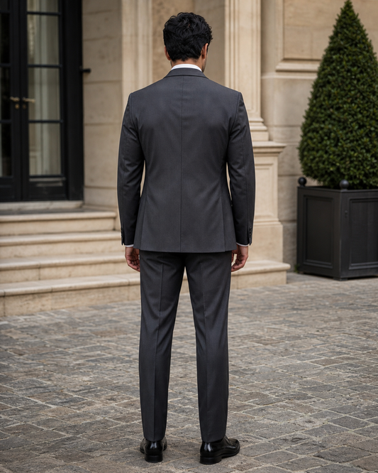 Charcoal Silk Blend Peak Lapel Suit - Custom Made to Measure back view