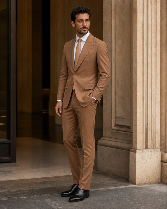 Clay Cotton Outdoor Wedding Suit - Custom Made to Measure side back view