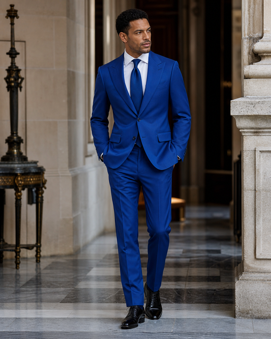Cobalt Blue Cotton Summer Suit - Custom Made to Measure side back view