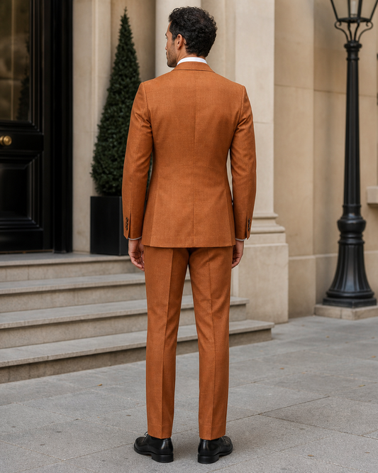 Copper Linen Peak Lapel Suit - Custom Made to Measure back view