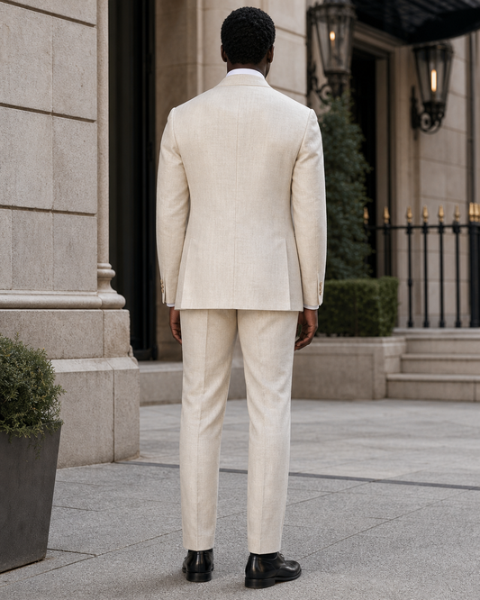Cream Linen Peak Lapel Suit - Custom Made to Measure back view