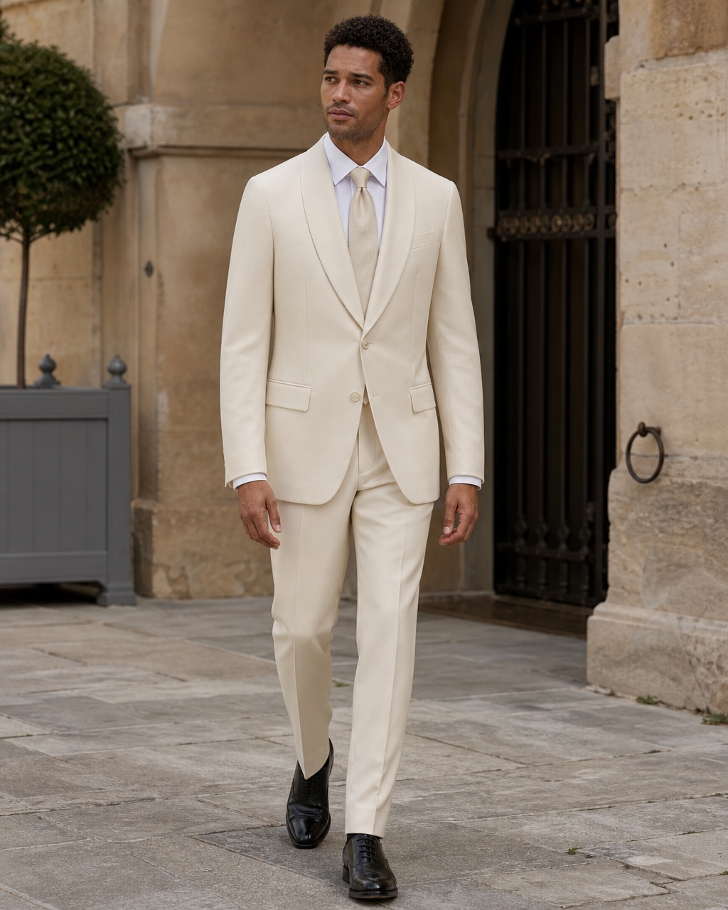 Cream Wool Shawl Lapel Suit — Custom Made to Measure