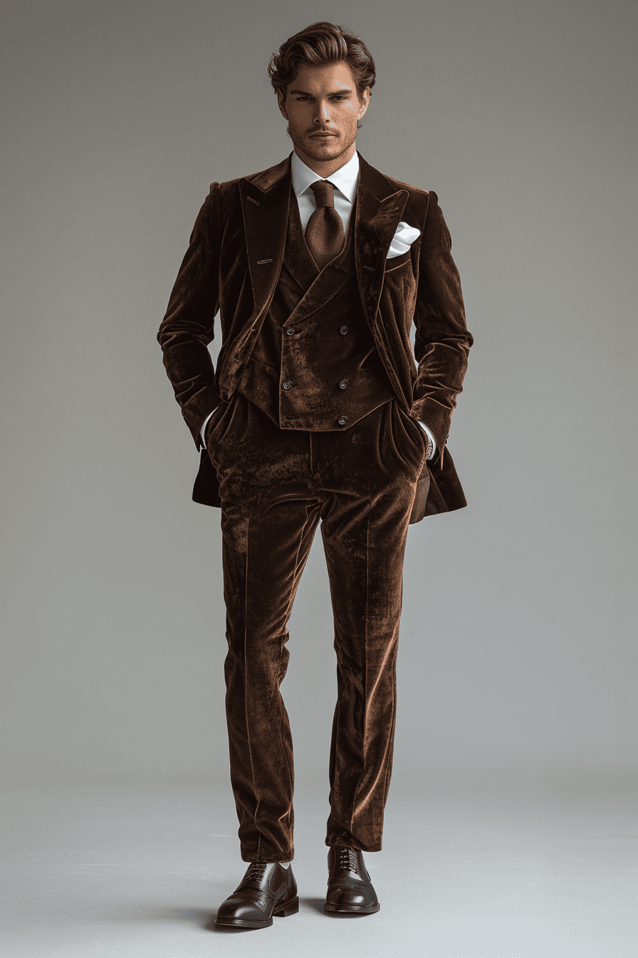 Deep Chocolate Brown Velvet Tuxedo — Custom Made to Measure