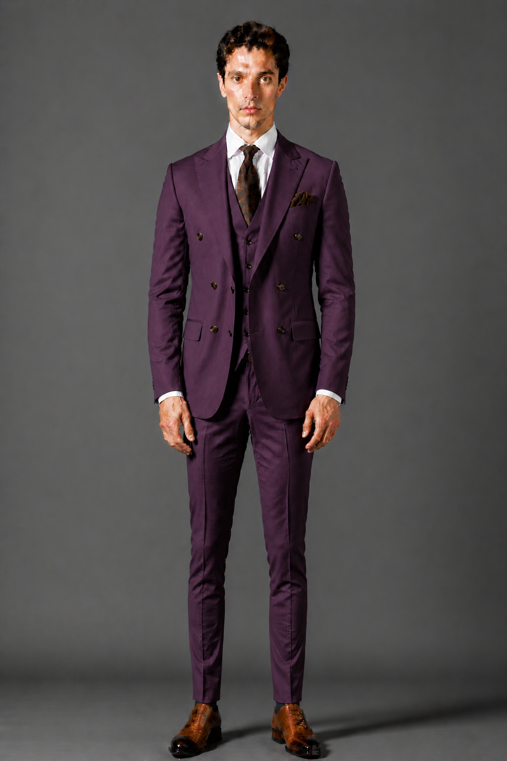 Deep Plum Silk Blend Double Breasted Suit — Custom Made to Measure