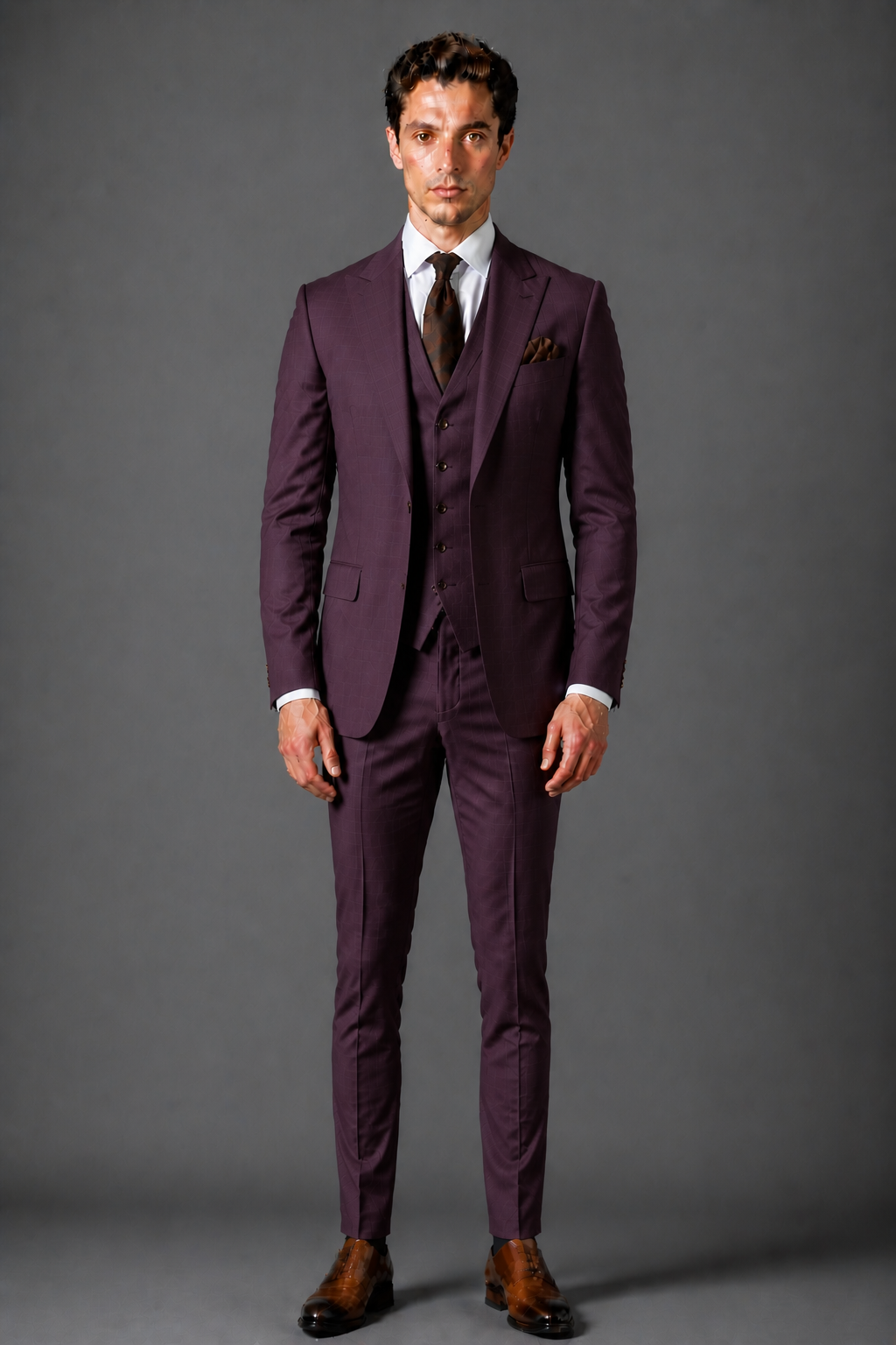Deep Plum Silk Blend Groomsmen Suit — Custom Made to Measure