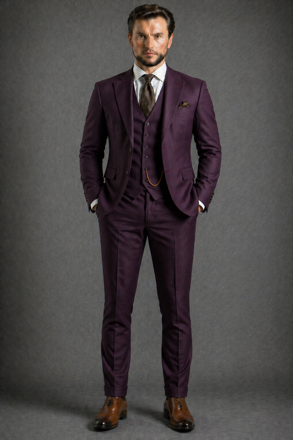 Deep Plum Wool Father of the Bride Suit — Custom Made