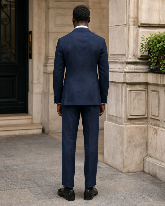Deep Navy Linen Peak Lapel Suit - Custom Made to Measure back view