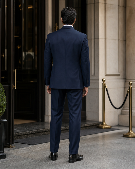 Deep Navy Wool Shawl Lapel Suit - Custom Made to Measure back view
