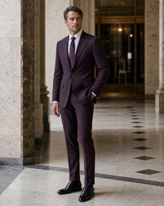 Deep Plum Seersucker Beach Wedding Suit - Custom Made to Measure side back view