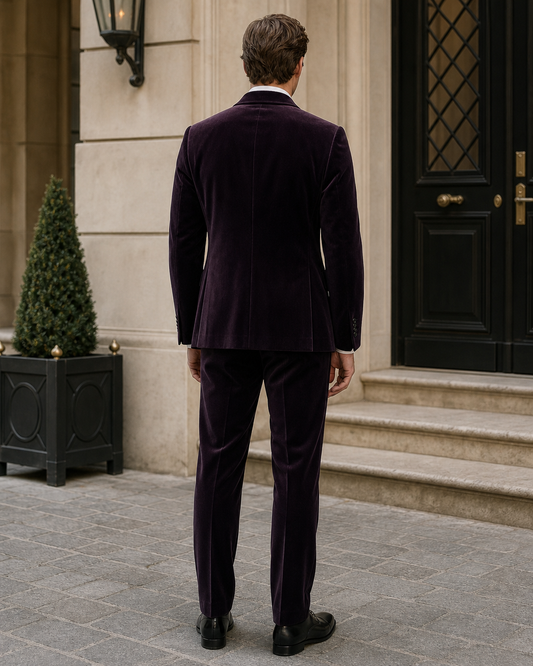 Deep Plum Velvet Shawl Lapel Suit - Custom Made to Measure back view
