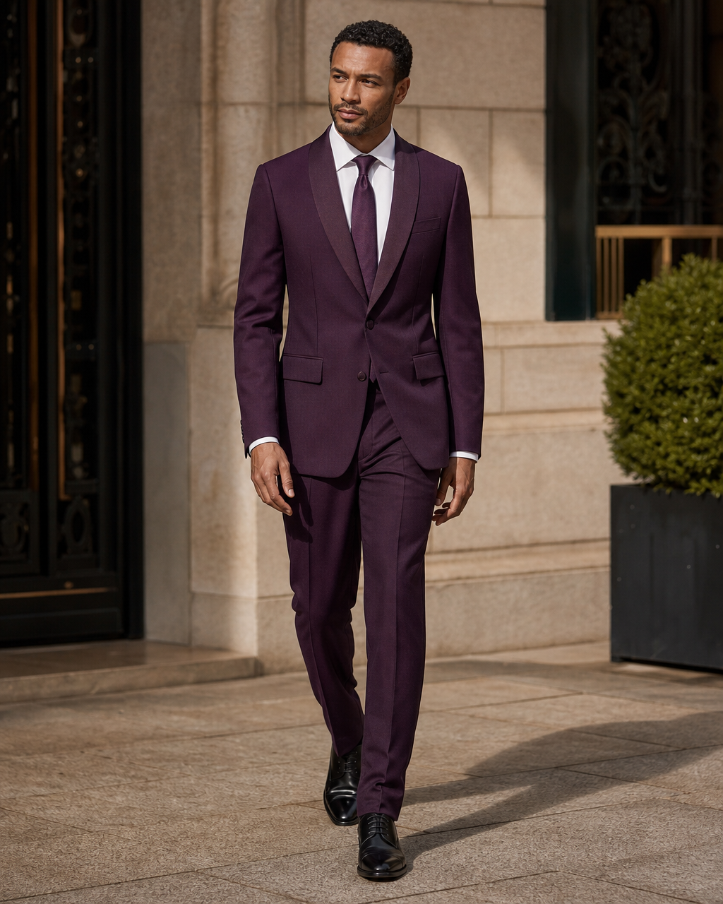 Deep Plum Wool Shawl Lapel Suit — Custom Made to Measure