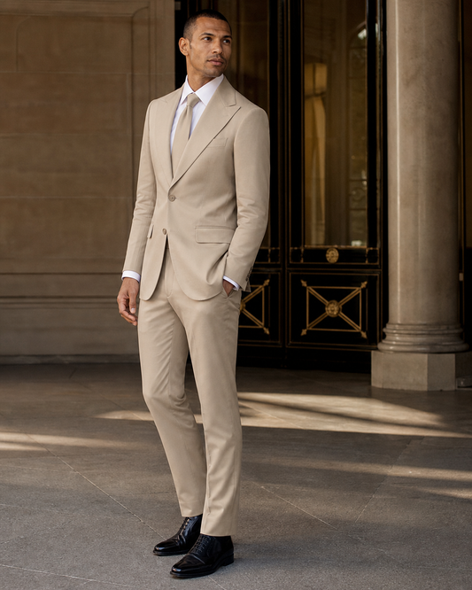 Desert Sand Cotton Outdoor Wedding Suit - Custom Made to Measure side back view