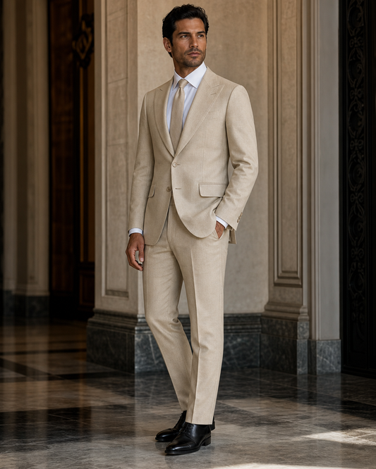 Desert Sand Linen Beach Wedding Suit - Custom Made to Measure side back view