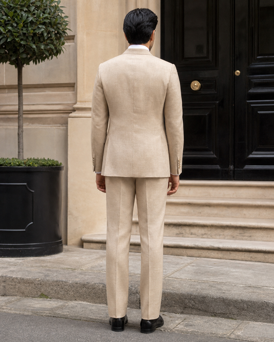 Desert Sand Linen Peak Lapel Suit - Custom Made to Measure back view