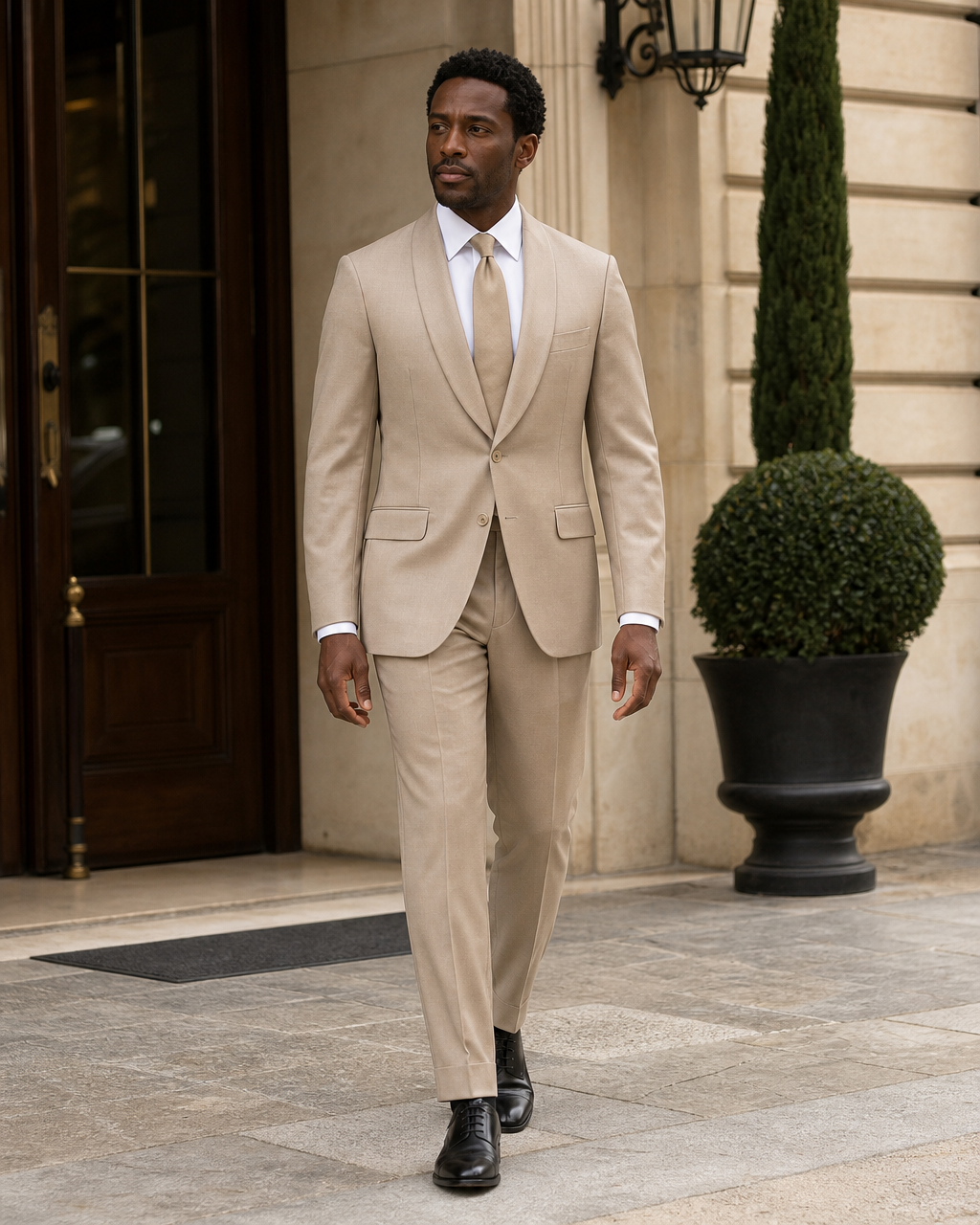 Desert Sand Wool Shawl Lapel Suit — Custom Made to Measure