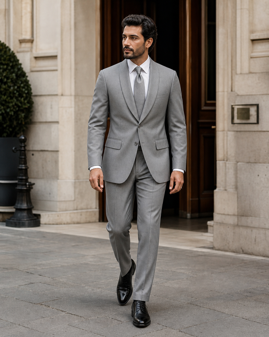 Dove Gray Wool Shawl Lapel Suit — Custom Made to Measure