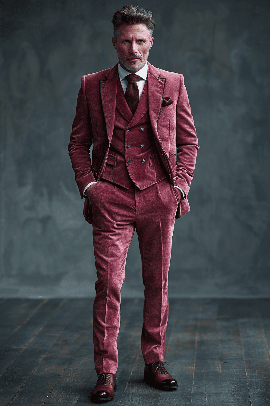 Dusty Rose Velvet Prom Suit — Custom Made to Measure