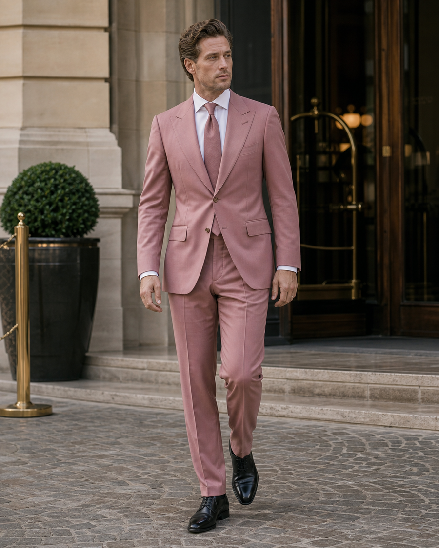 Dusty Rose Silk Blend Peak Lapel Suit — Custom Made to Measure