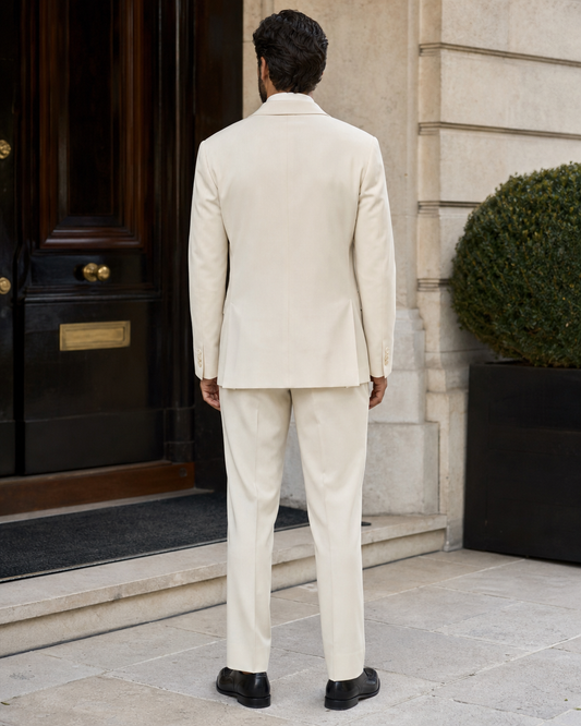 Ecru Wool Shawl Lapel Suit - Custom Made to Measure back view